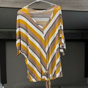 Material Girl Chevron Striped V-Neck Top - Yellow, Brown, Cream